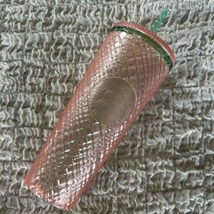 Starbucks 24 oz. Venti Summer Pearl Jeweled pink and green cold cup tumbler.